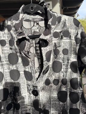 Yoshi Black & White Polka Dot Newspaper Print Jacket